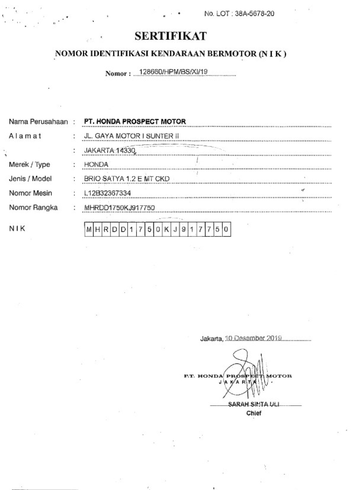 HONDA BRIO SATYA 1.2 E