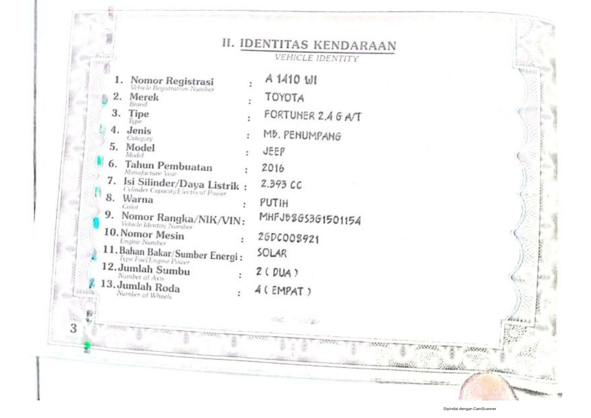 TOYOTA FORTUNER G 2.4