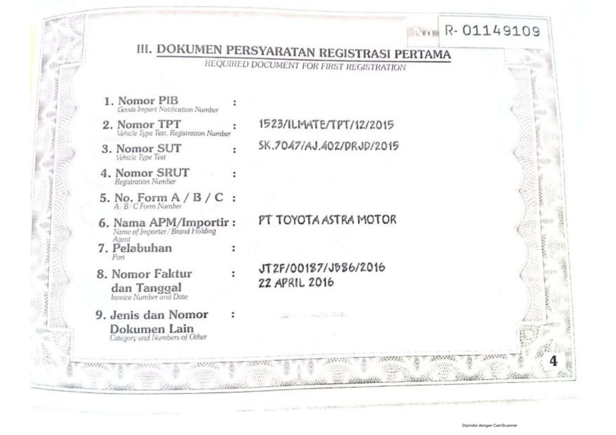 TOYOTA FORTUNER G 2.4