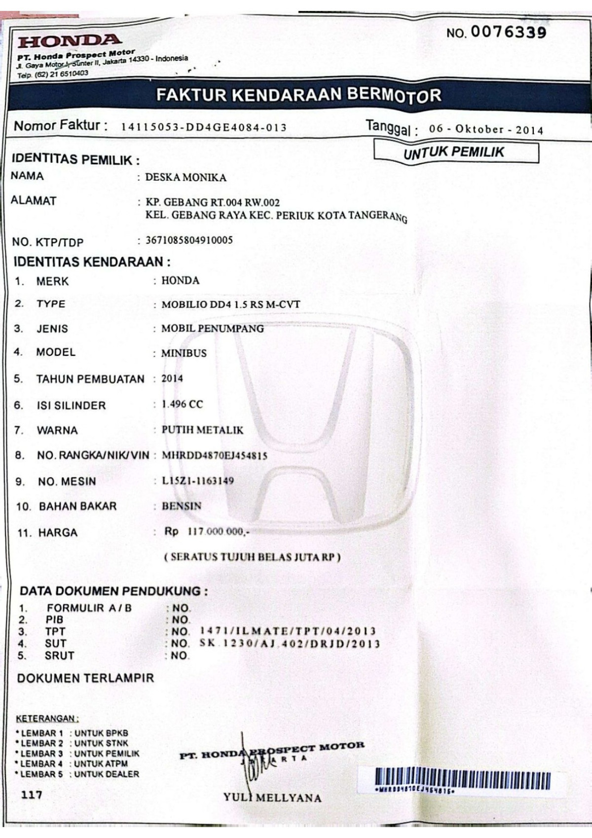 HONDA MOBILIO DD4 1.5 RS