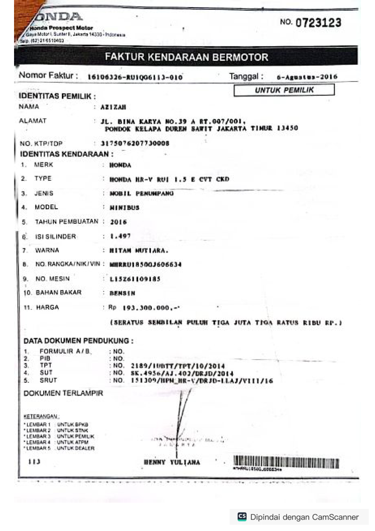 HONDA HRV RU1 1.5 E CVT