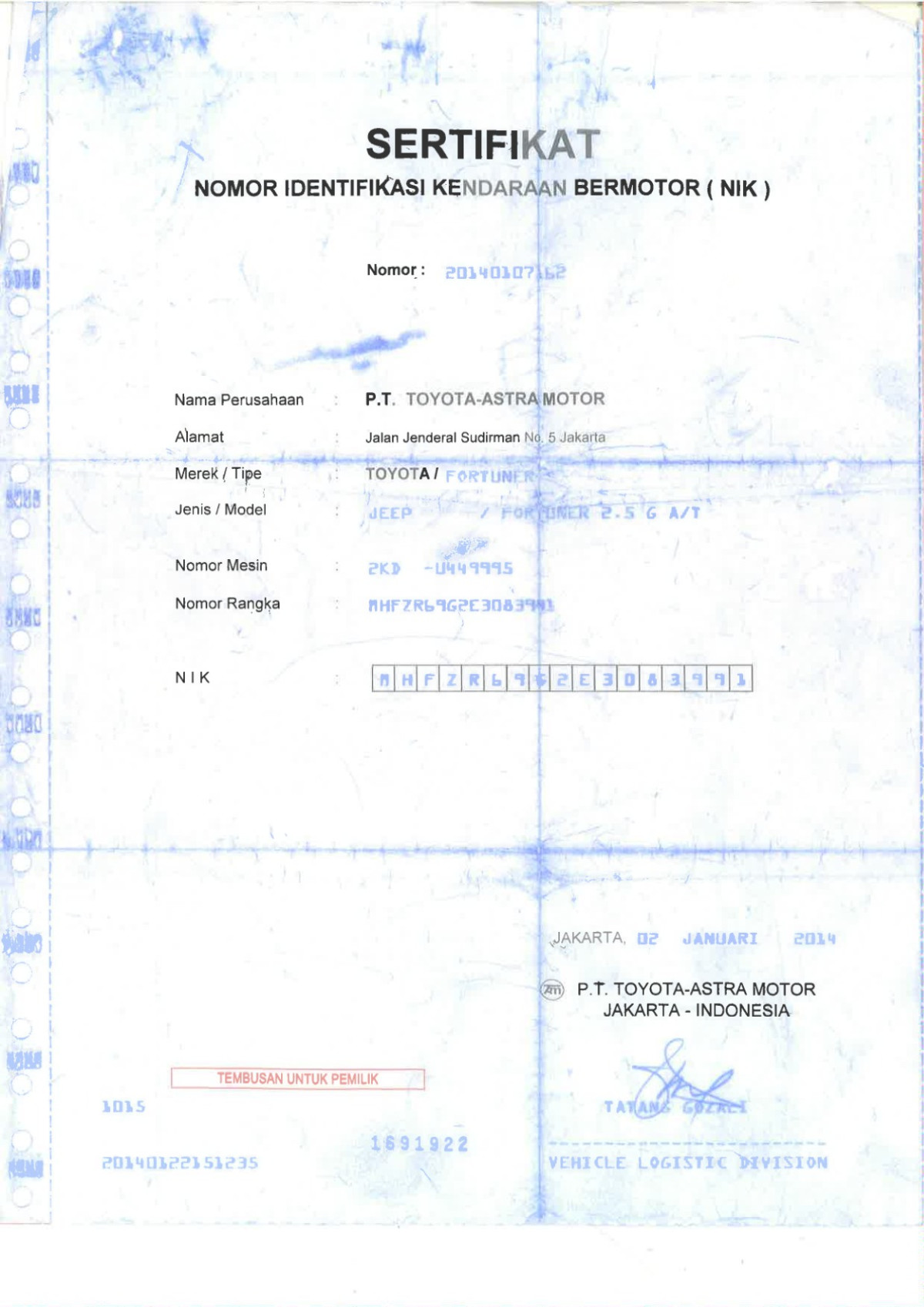 TOYOTA FORTUNER 2.5G AT