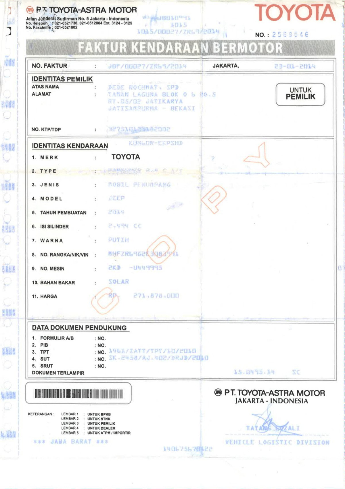 TOYOTA FORTUNER 2.5G AT