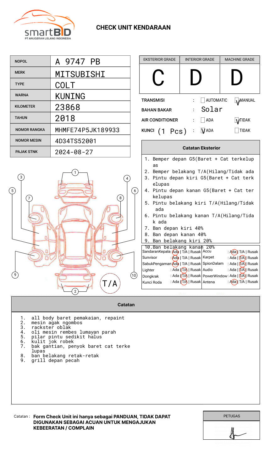 MITSUBISHI COLT DIESEL FE 74