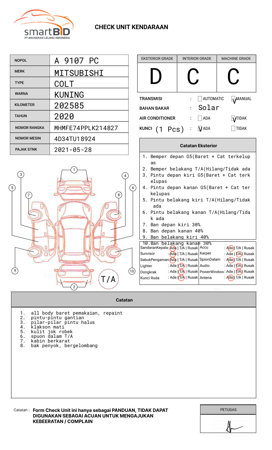 MITSUBISHI COLT DIESEL FE 74