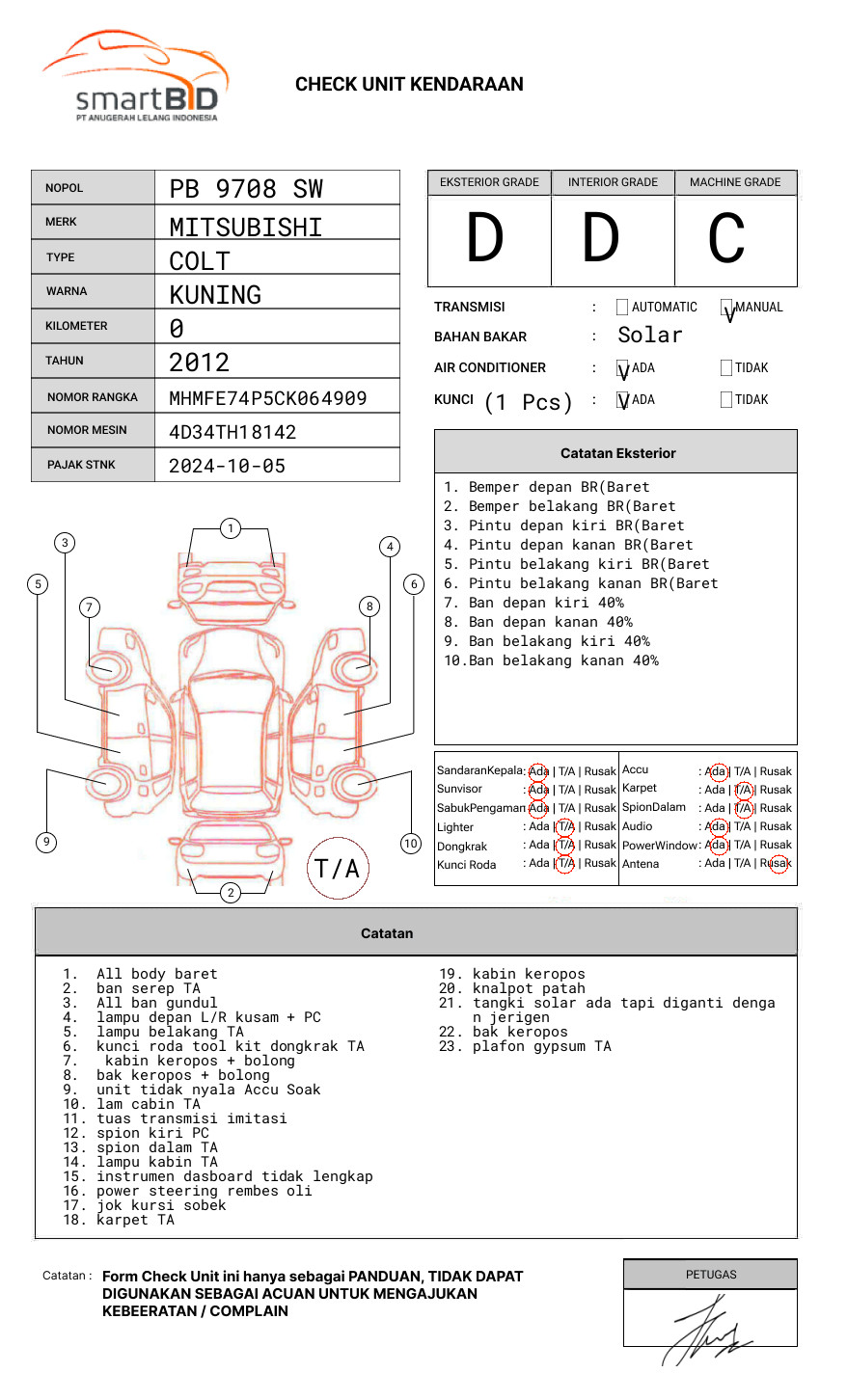 MITSUBISHI COLT DIESEL FE 74