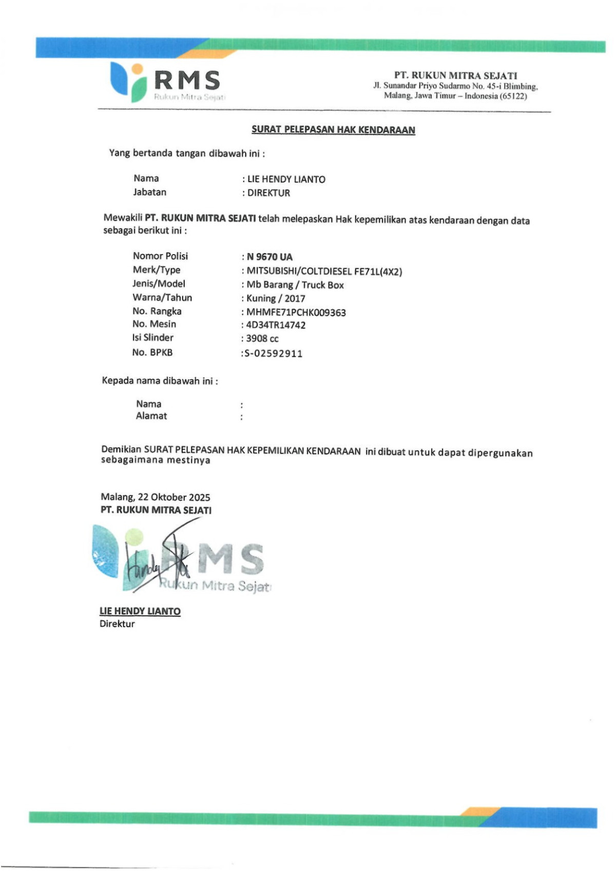 MITSUBISHI COLT DIESEL FE 71