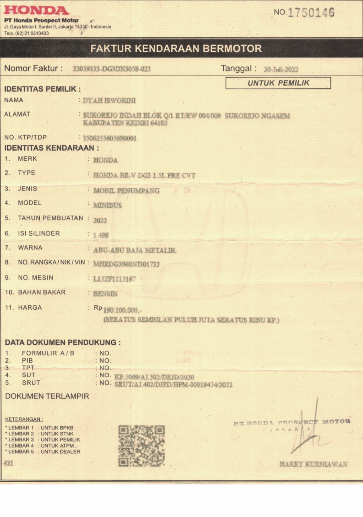 HONDA BRV DG3 1.5L PRECVT