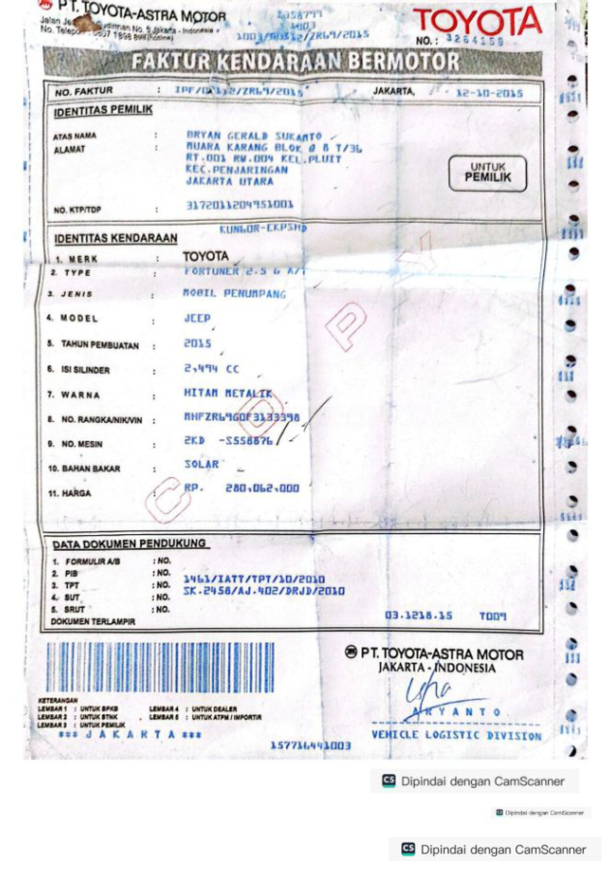 TOYOTA FORTUNER 2.5G AT