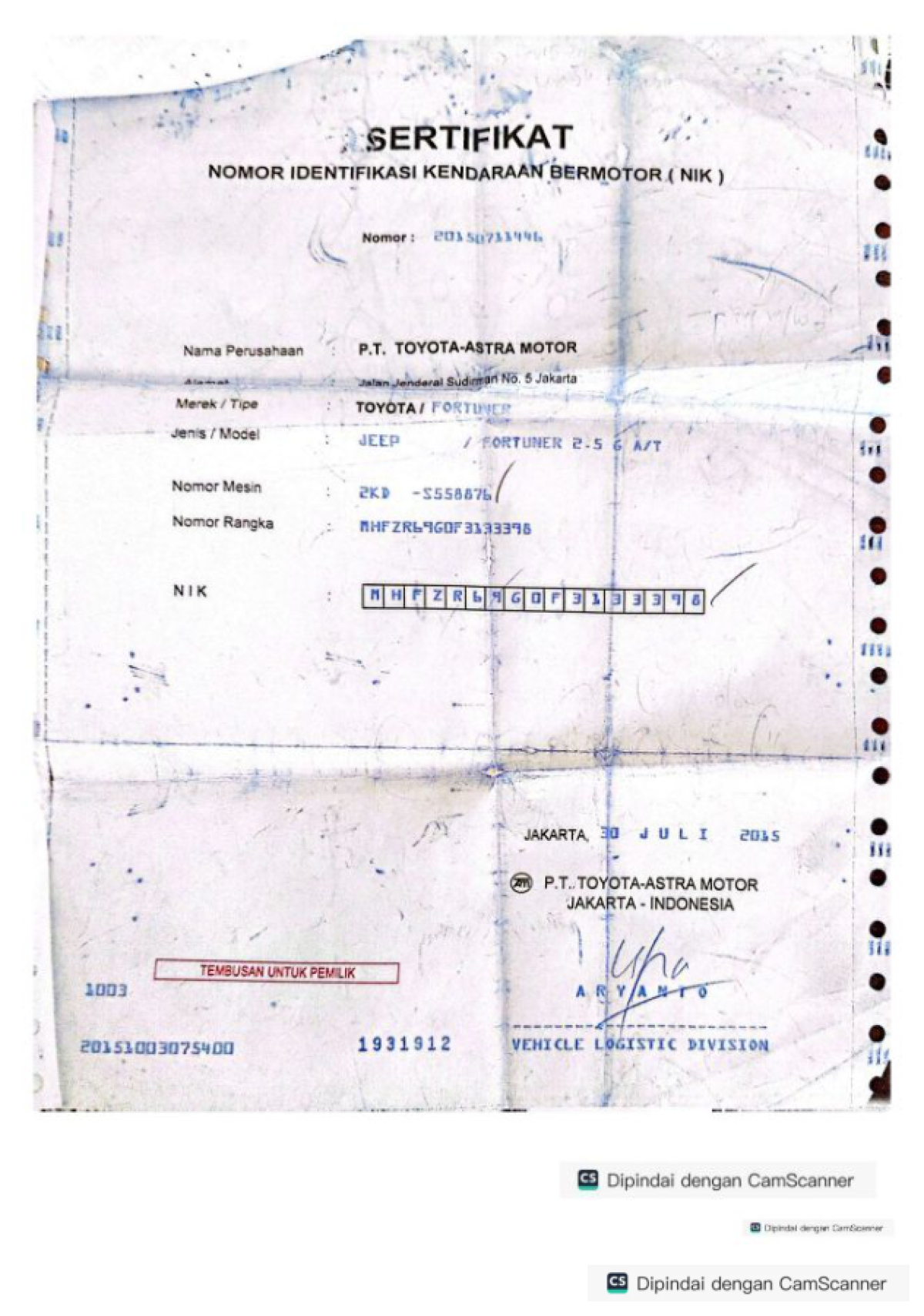 TOYOTA FORTUNER 2.5G AT