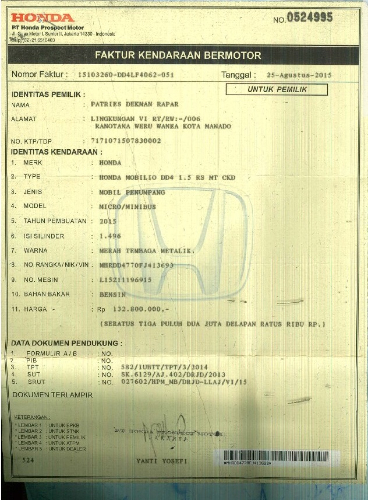 HONDA  MOBILIO  DD4 1.5 RS