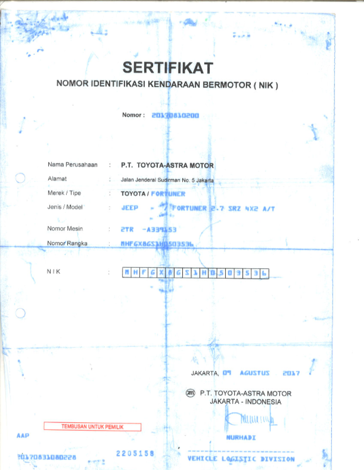 TOYOTA FORTUNER 2.7 SRZ