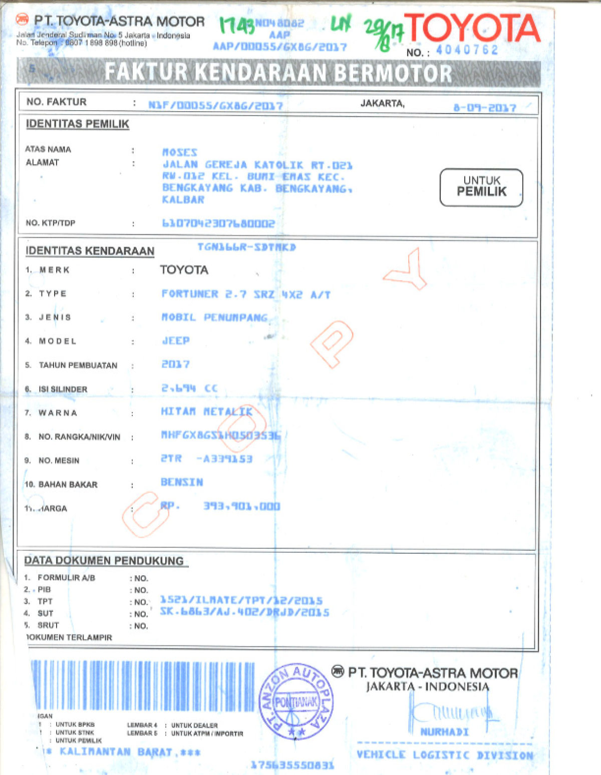 TOYOTA FORTUNER 2.7 SRZ