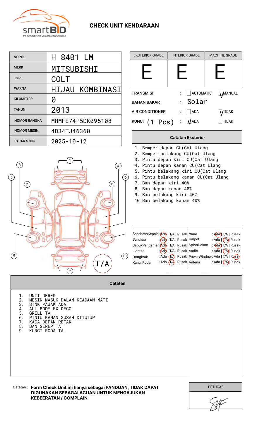 MITSUBISHI COLT DIESEL FE 74