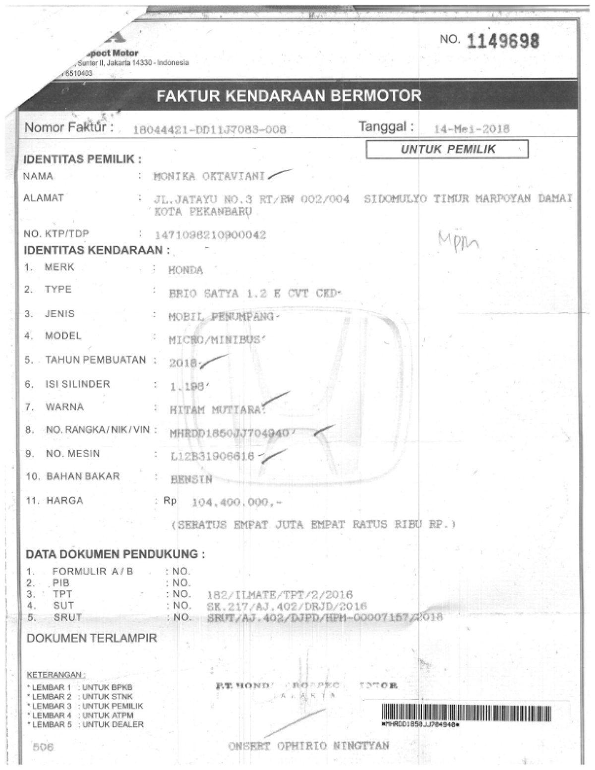 HONDA BRIO SATYA 1.2 E