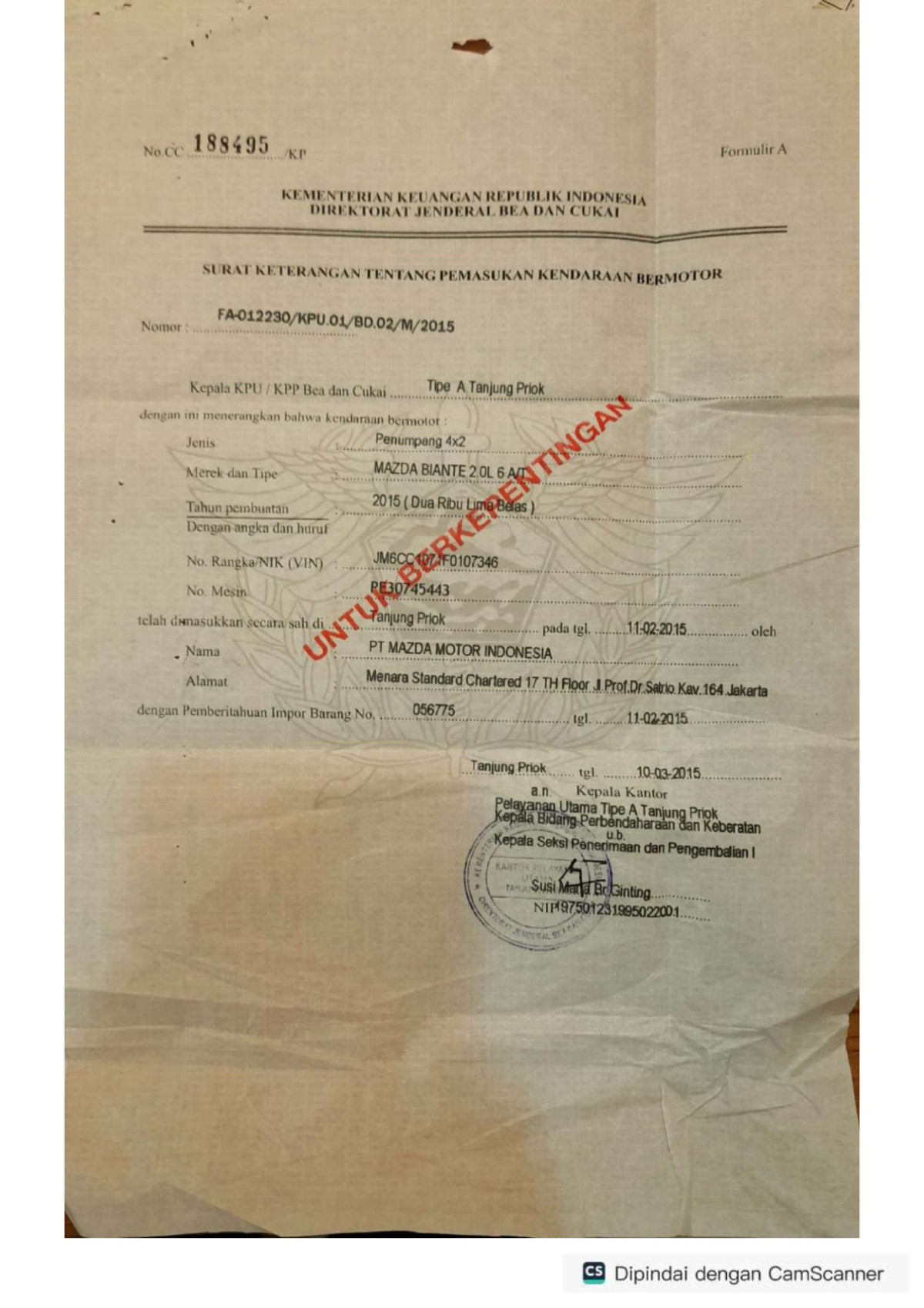 MAZDA BIANTE 2.0L 6 A/T