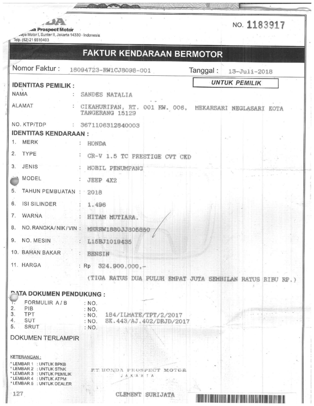 HONDA CR-V 1.5 TC PRESTIGE