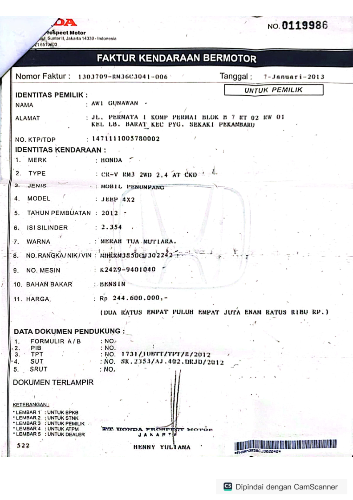 HONDA  CR-V  RM3 2WD 2.4