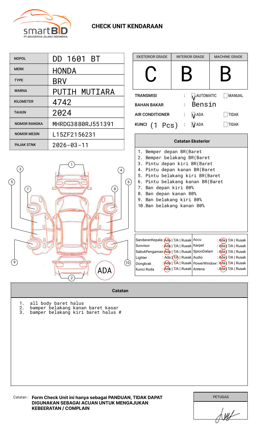 HONDA BRV DG3 1.5L PRE-HS