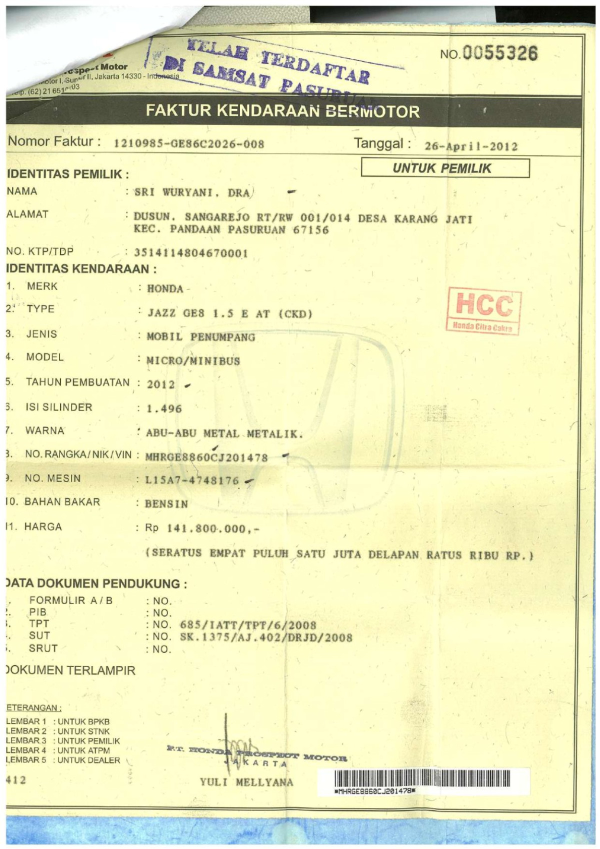 HONDA JAZZ GE8 1.5 E