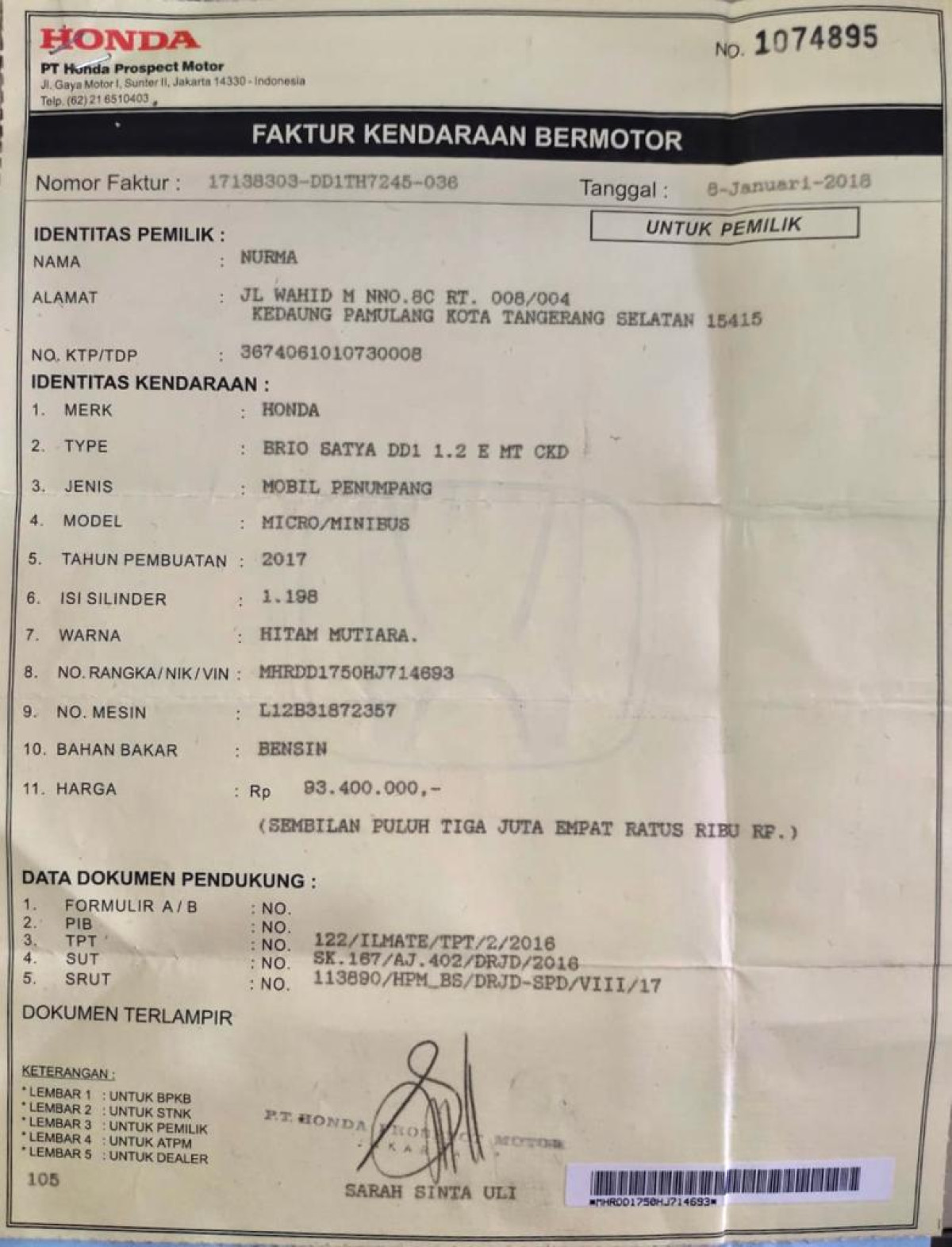 HONDA  BRIO  SATYA DD1 1.2 E