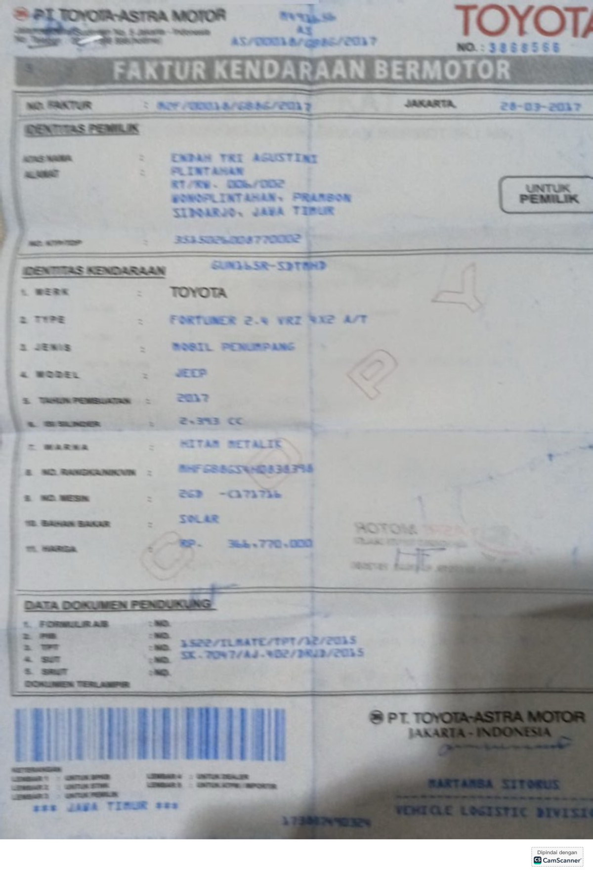 TOYOTA  FORTUNER  2.4 VRZ