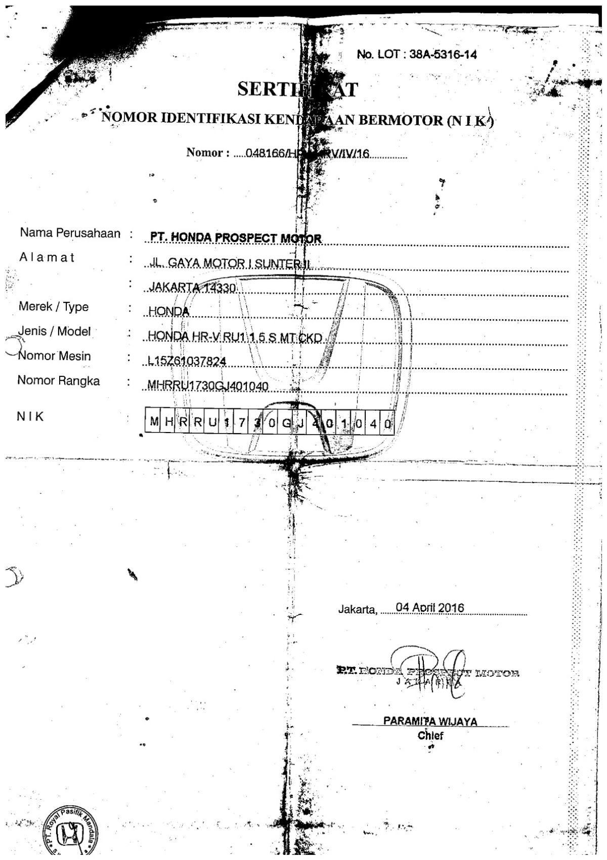 HONDA  HRV  RU1 1.5 S