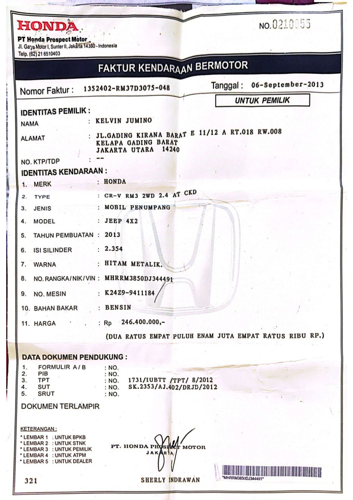 HONDA CR-V RM3 2WD 2.4