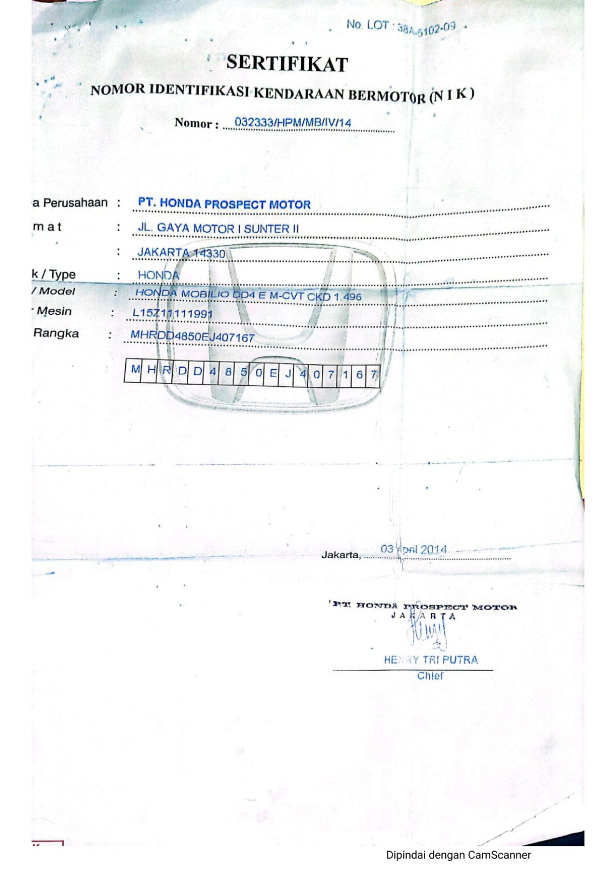 HONDA  MOBILIO  DD4 1.5 E M CVT CKD