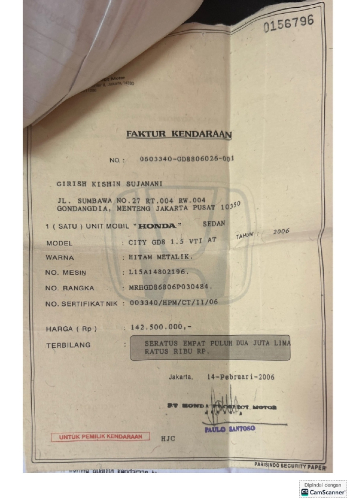 HONDA GD8 1.5 CBU AT