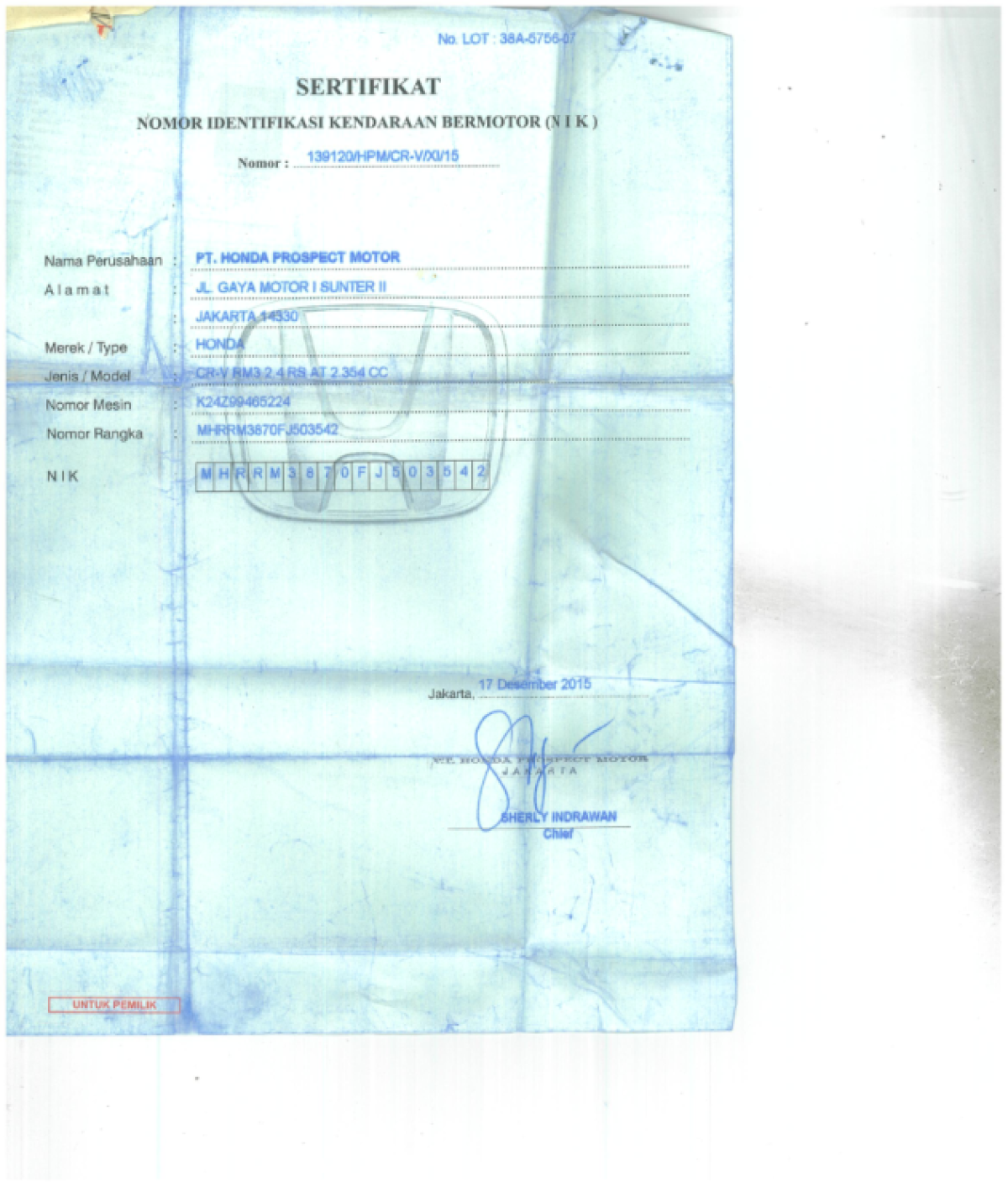 HONDA  CR-V  RM3 2WD 2.4