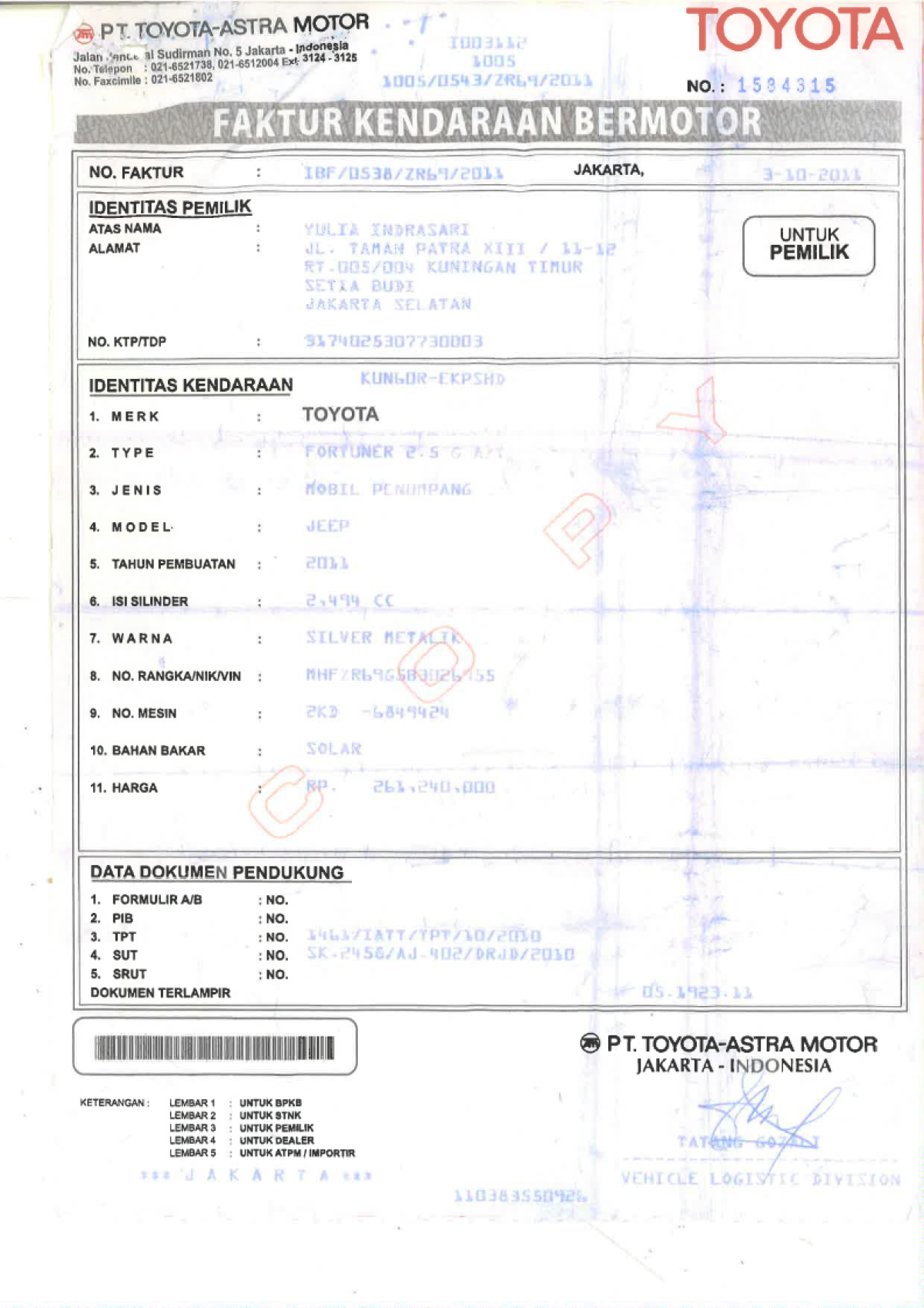 TOYOTA  FORTUNER  2.5G AT