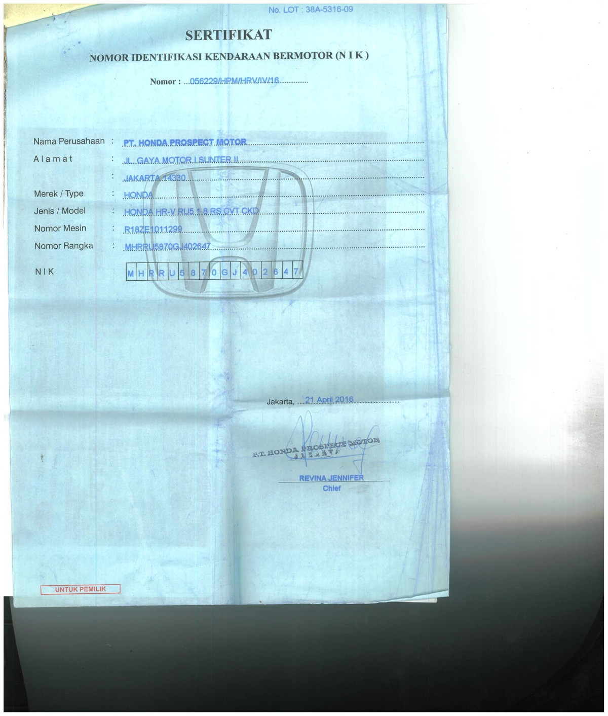 HONDA  HRV  RU5 1.8 RS