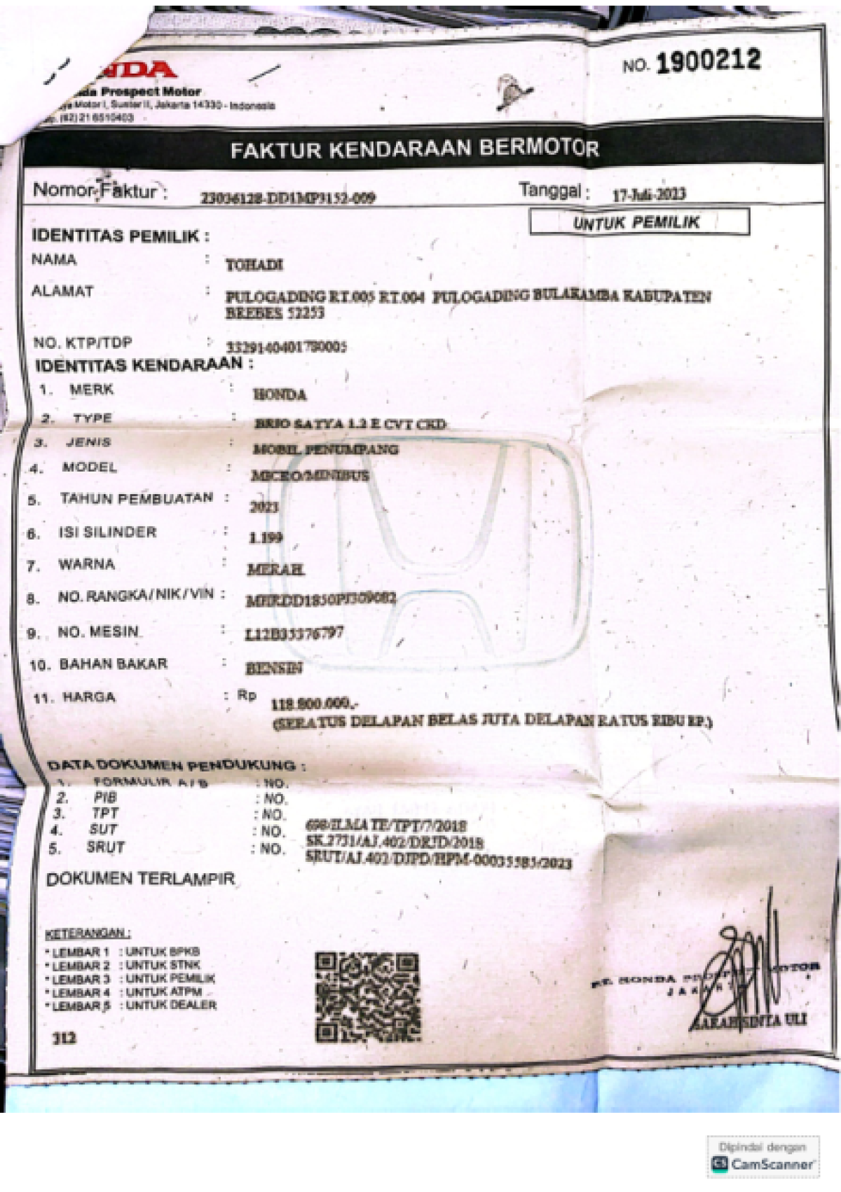 HONDA BRIO SATYA 1.2 E