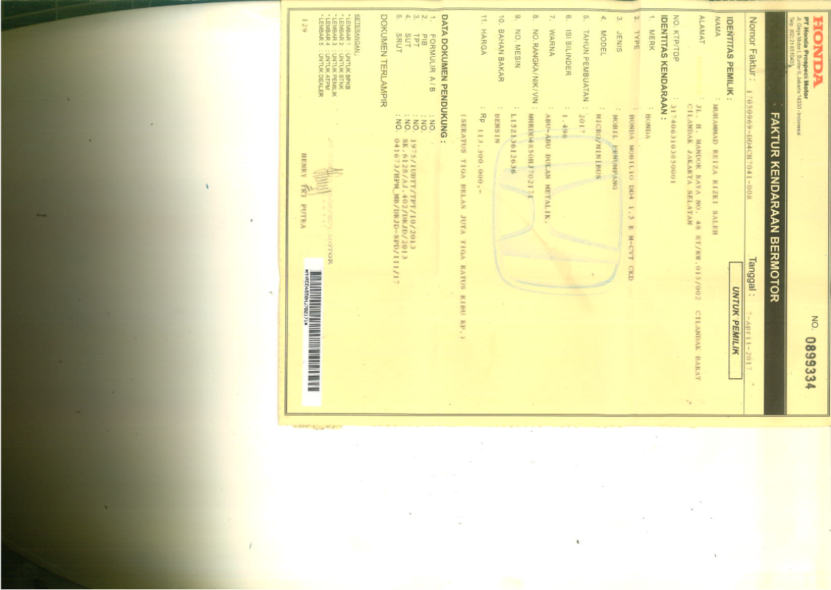 HONDA MOBILIO DD4 1.5 E M CVT CKD