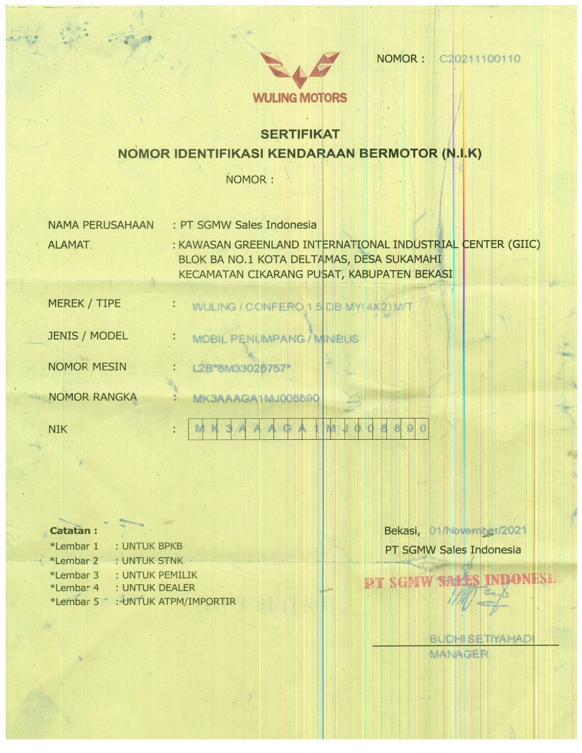 WULING CONFERO 1.5 DB MY (4X2)