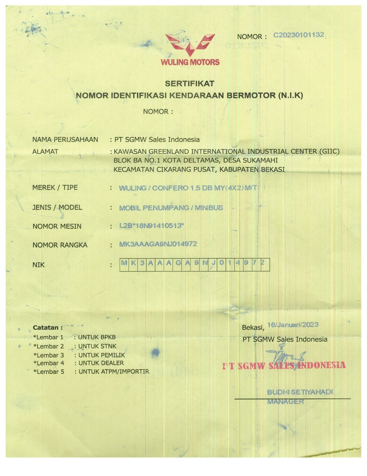 WULING  CONFERO  1.5 DB MY (4X2)