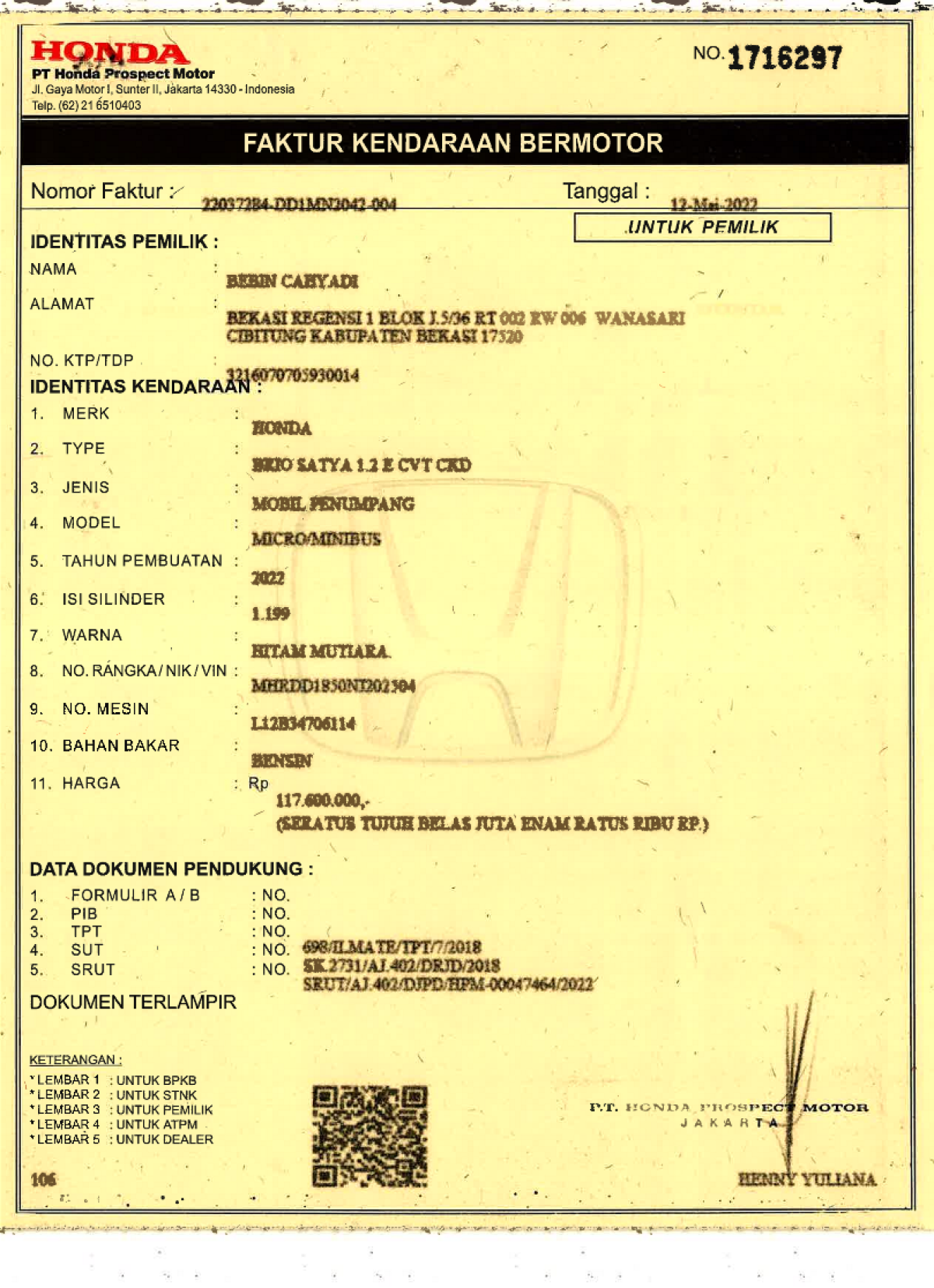 HONDA BRIO SATYA DD1 1.2 E