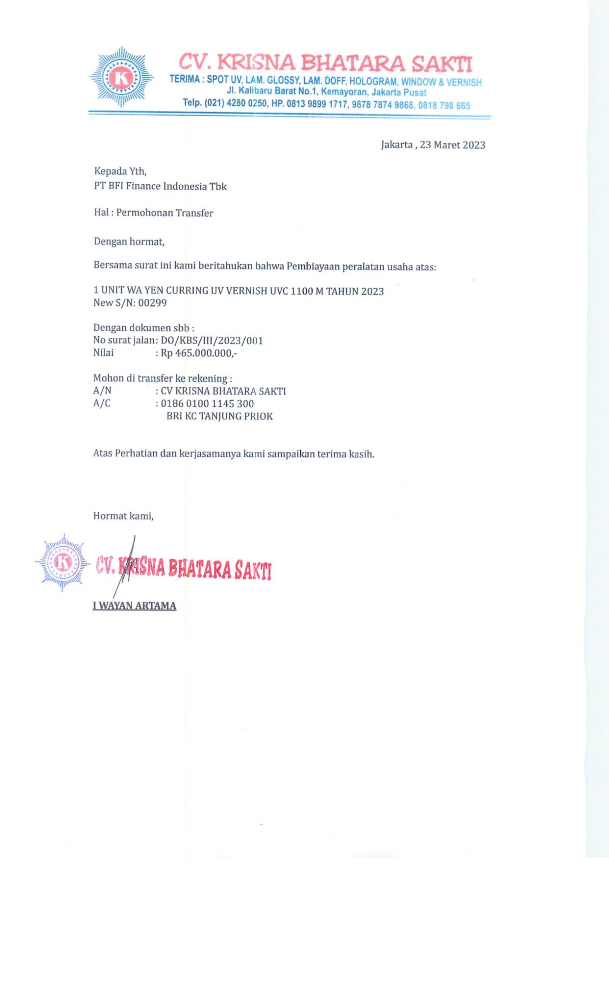 WA YEN CURRING UV VERNISH UVC 1100 M