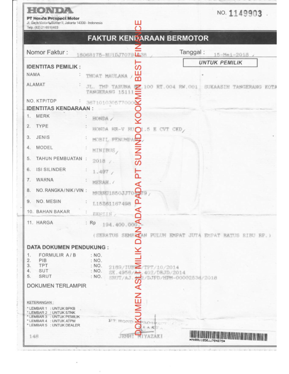 HONDA  HRV  RU1 1.5 E CVT