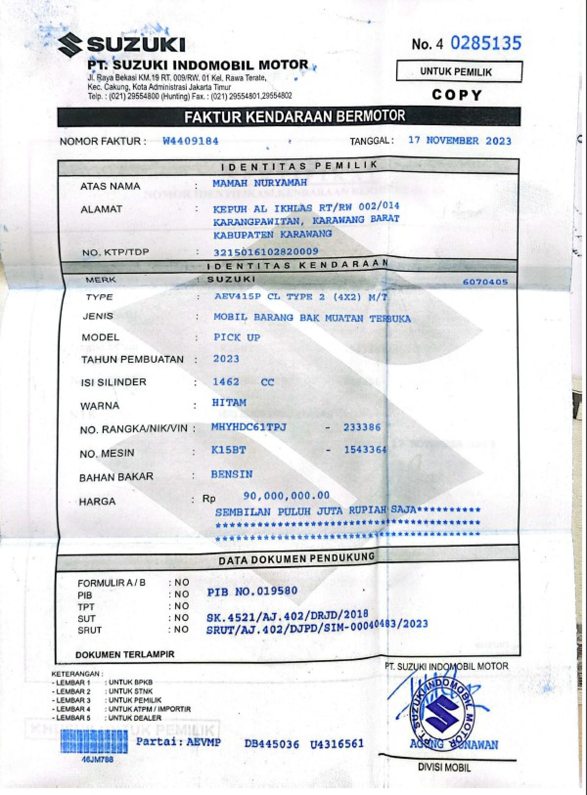 SUZUKI  CARRY  CL PICK UP