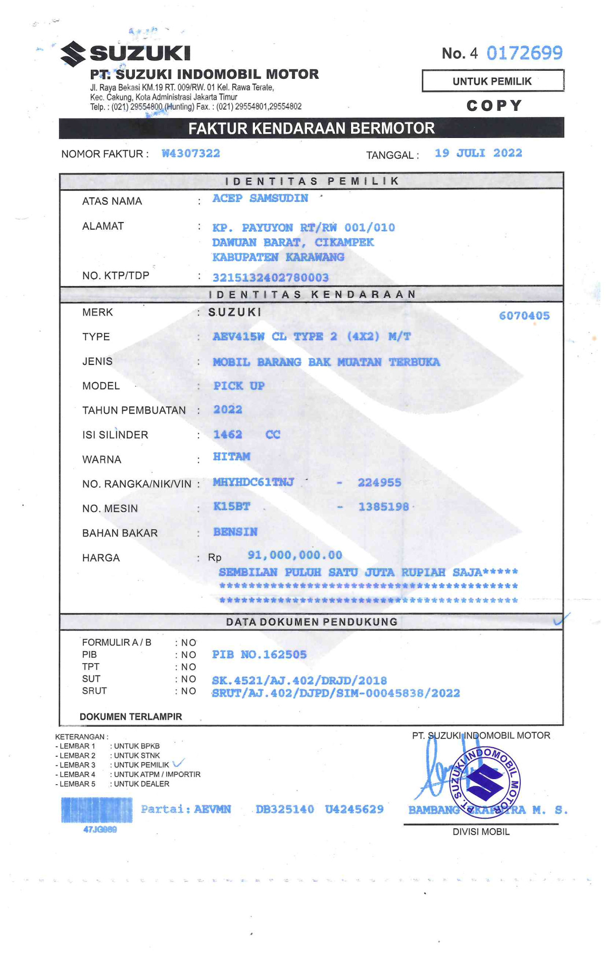 SUZUKI CARRY CL PICK UP