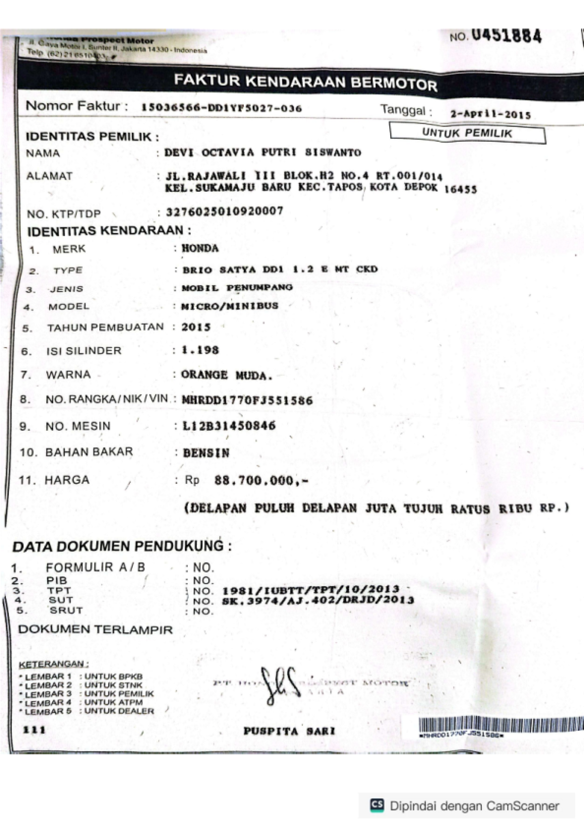 HONDA BRIO SATYA DD1 1.2 E