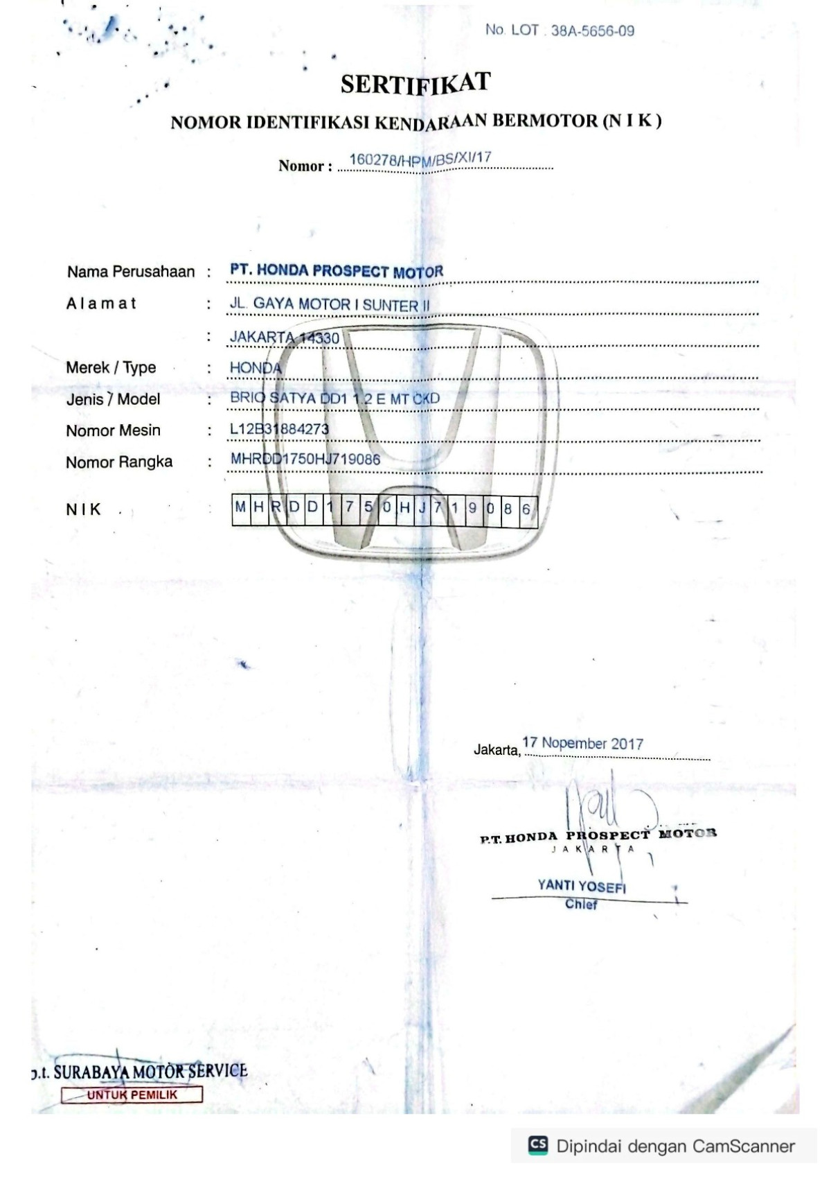 HONDA BRIO SATYA DD1 1.2 E