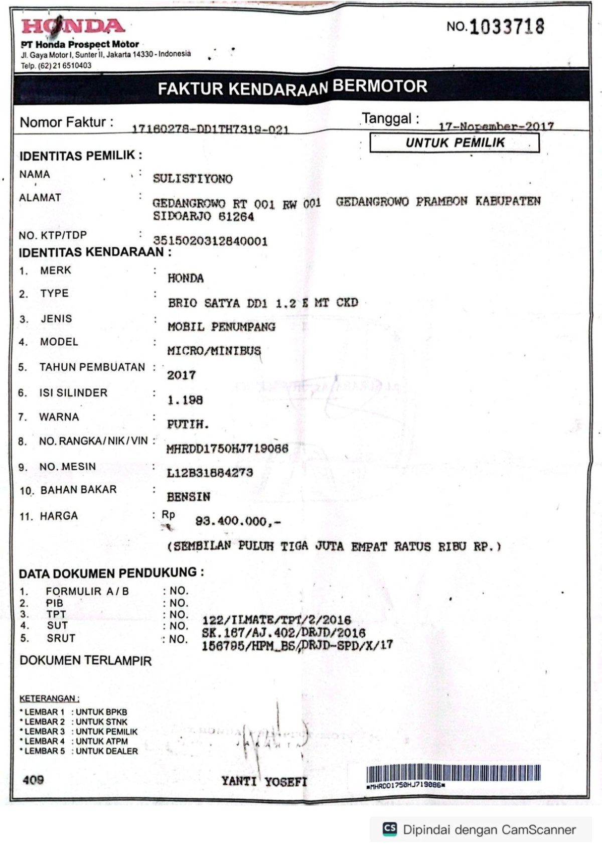 HONDA BRIO SATYA DD1 1.2 E