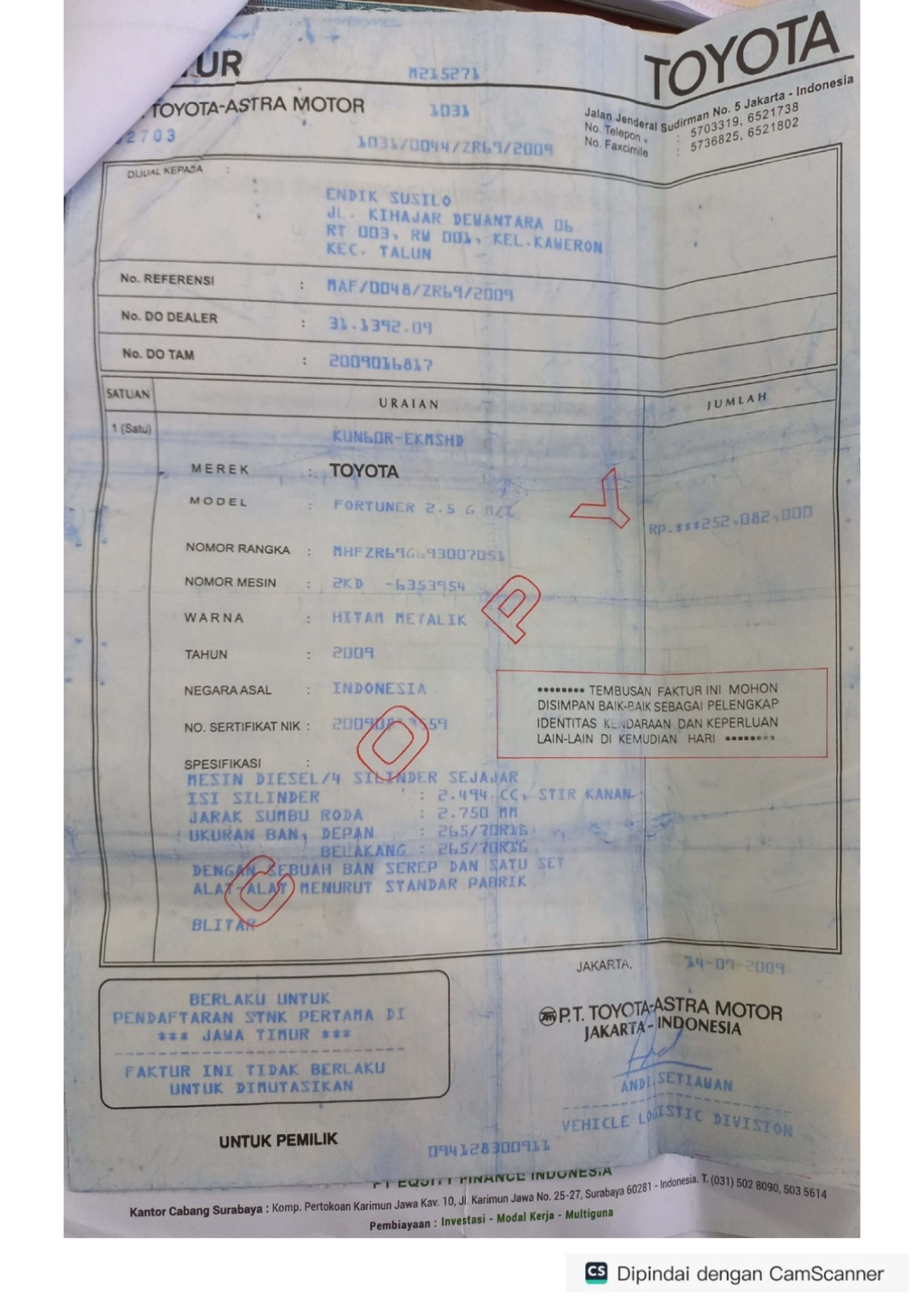 TOYOTA FORTUNER G 2.5