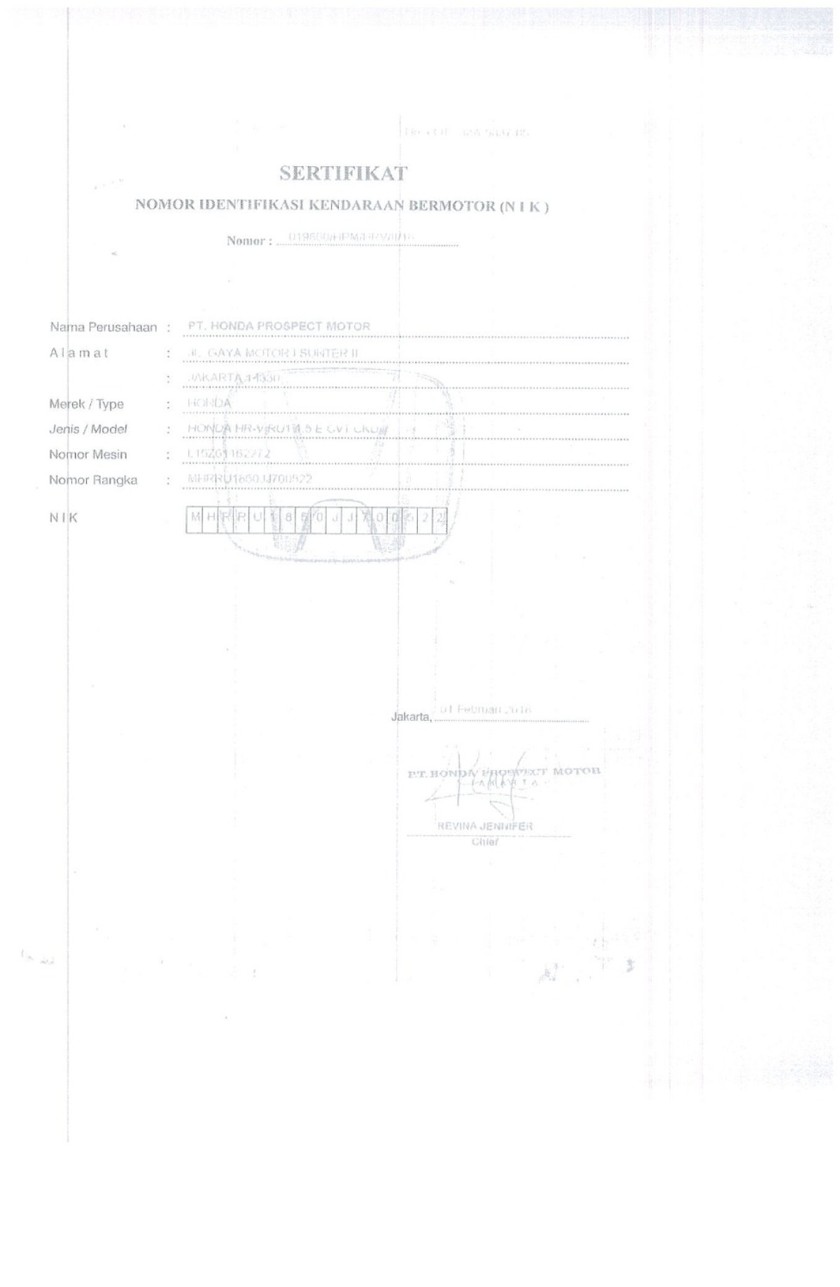 HONDA HRV RU1 1.5 E CVT