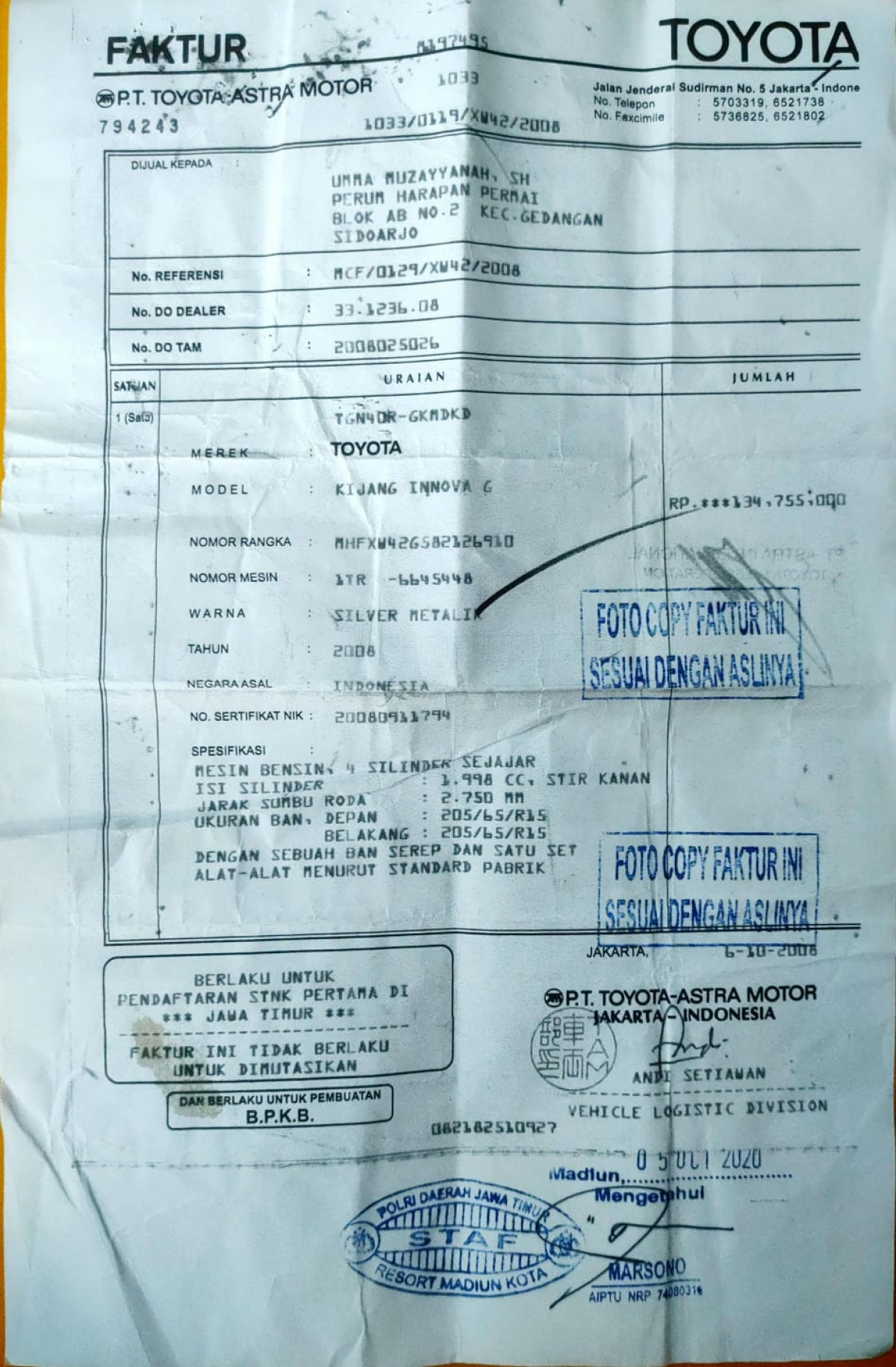 TOYOTA KIJANG INNOVA G