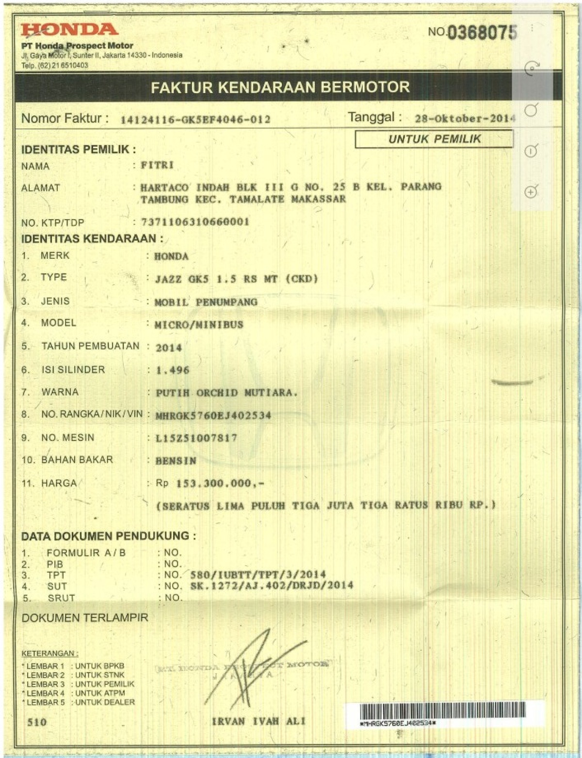 HONDA  JAZZ  GK5 1.5 RS