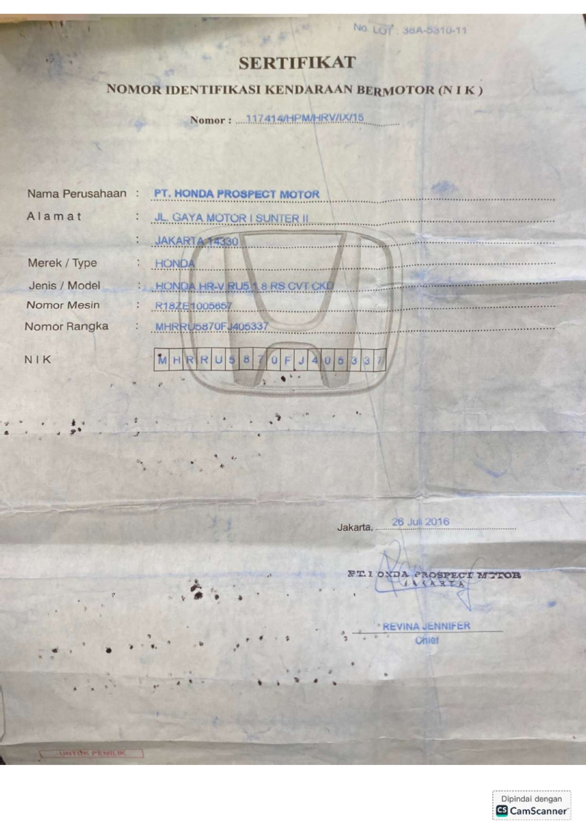 HONDA  HRV  RU5 1.8 RS